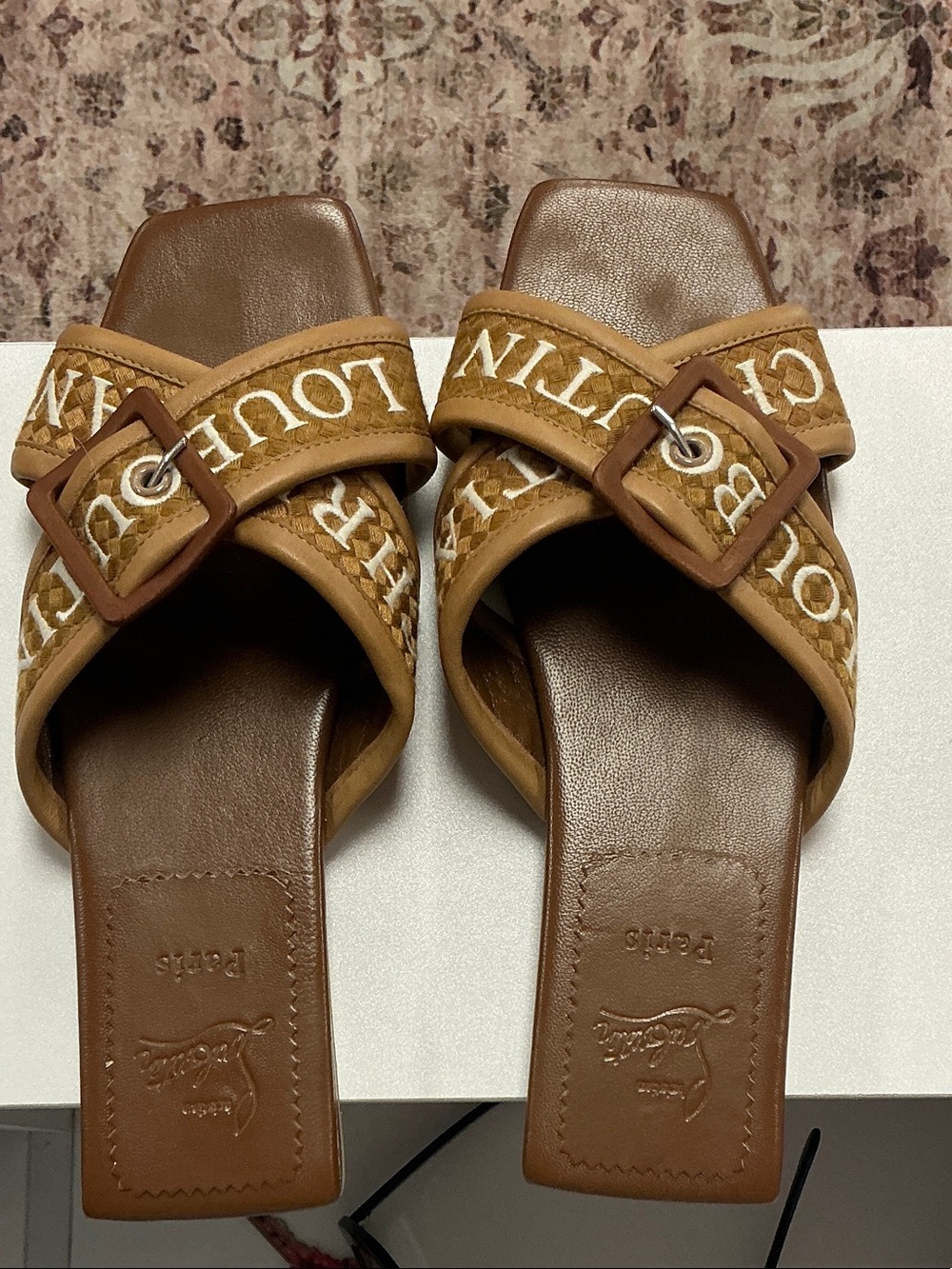 Christian Louboutin Brown Logo Cross-Band Slide Mules